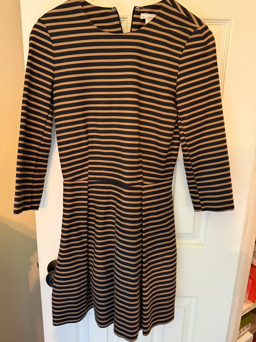 Gap Striped Black and Tan Women's Fit & Flare Dress
